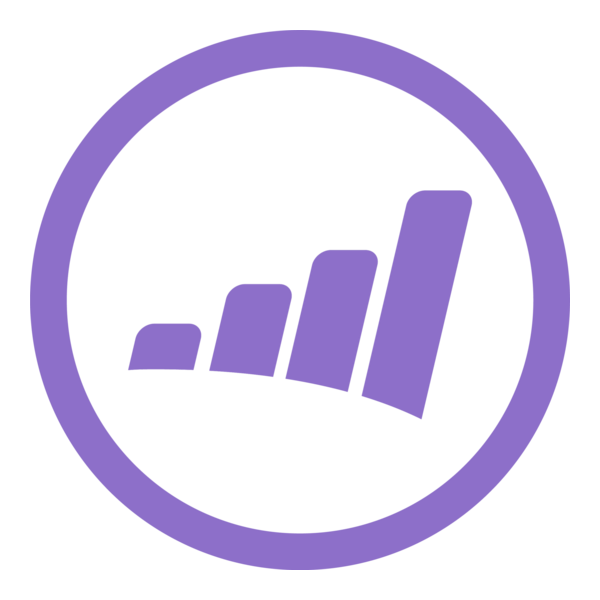 Purple icon of a bar chart with four ascending bars inside a circle.