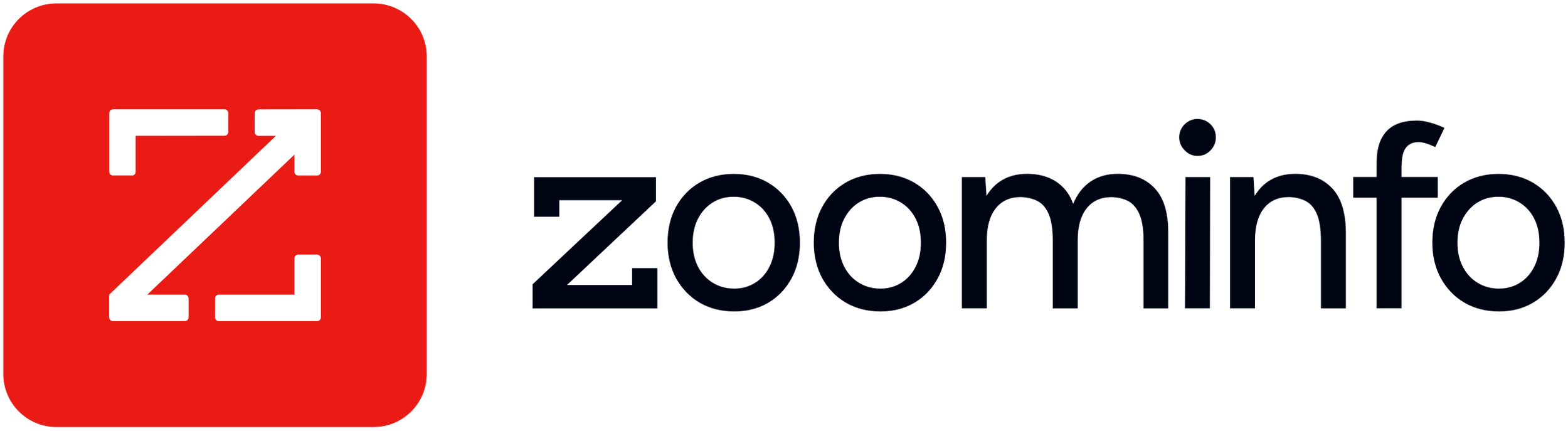 Zoom logo with a red square icon featuring outward pointing arrows and black text spelling 'zoom'.