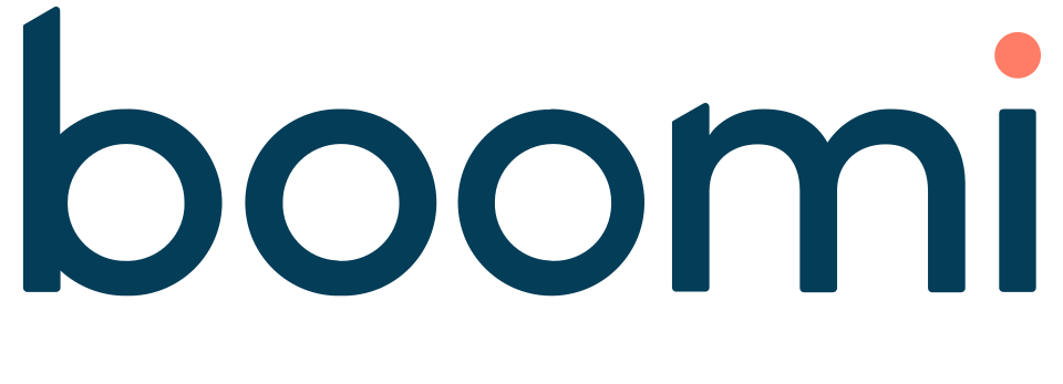 Close-up of the Boomi logo with a red dot over the letter 'i'