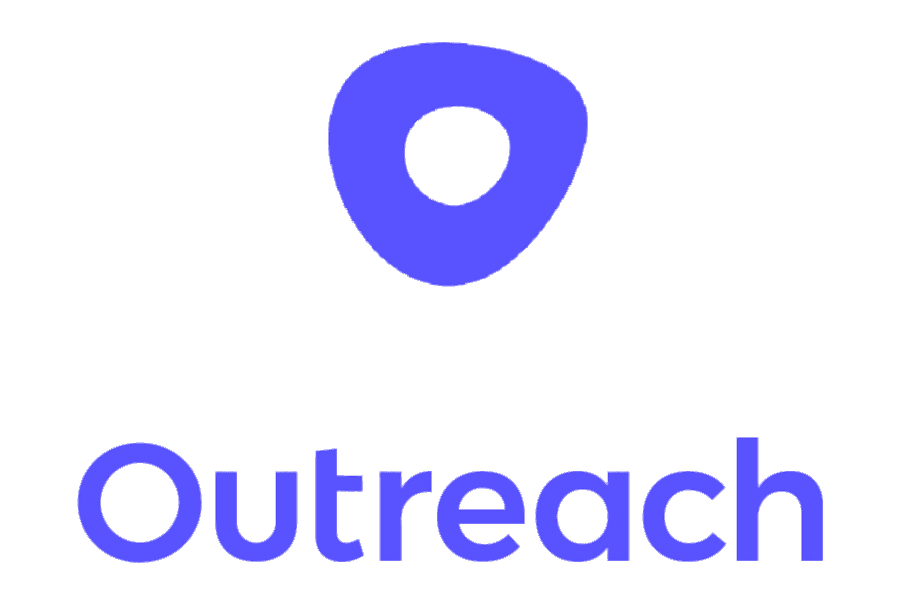A logo with a blue teardrop shape above the word 'Outreach' in blue text on a black background.