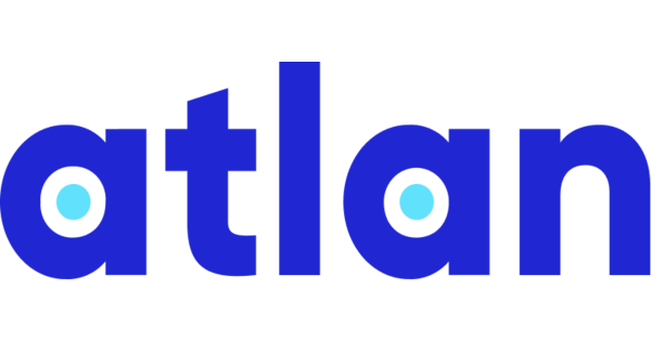 The word 'atlant' written in large blue lowercase letters with light blue circles inside the letter 'a'.