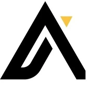 Black and white stylized mountain logo with a small yellow triangle in the top right corner.