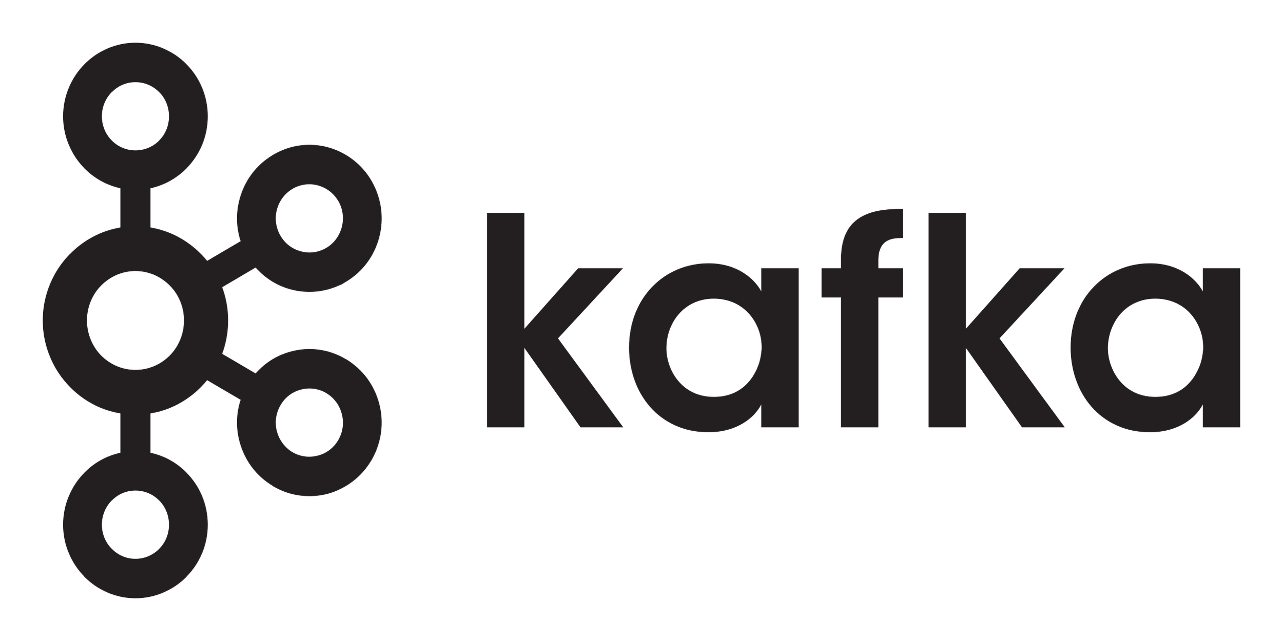 Black logo with five connected circles on the left and the word 'Kafka' in bold black letters on the right.