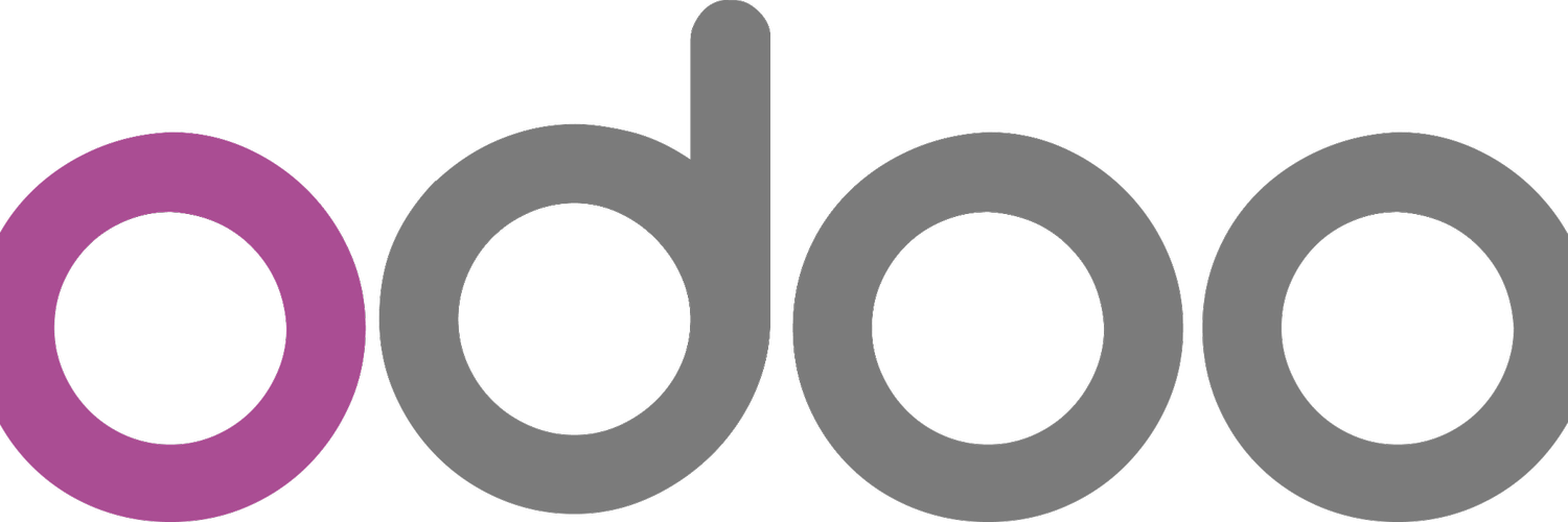 Odoo logo with purple and gray letters.