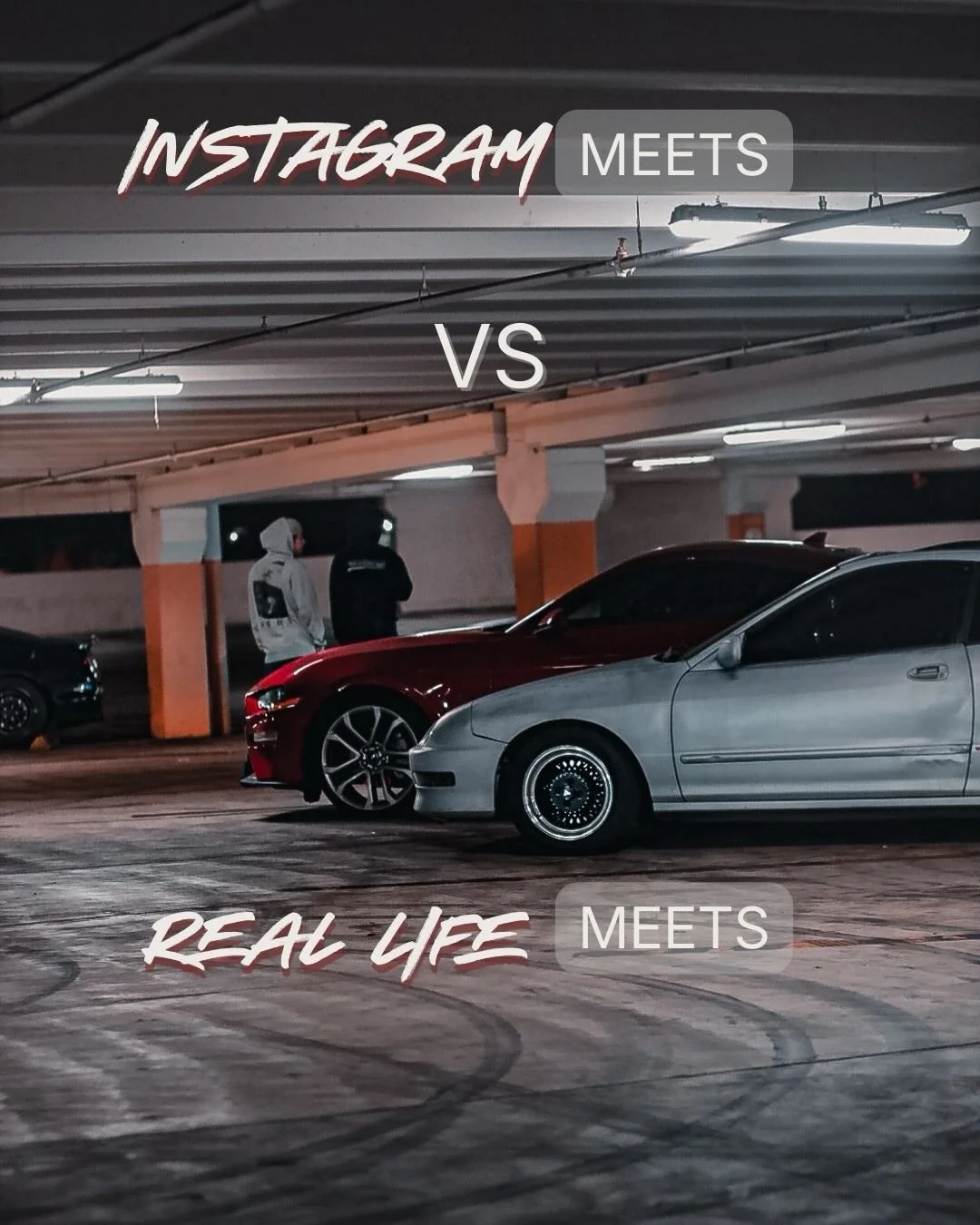 Instagram makes every meet look like Coachella for cars.

In real life it&rsquo;s: &bull; parking garages &bull; mixed platforms &bull; people explaining their build for the 12th time &bull; and someone asking &ldquo;who organized this?&rdquo;

No cl