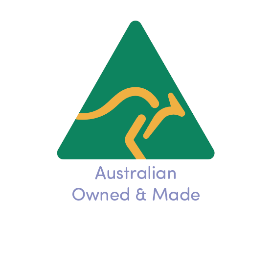Logo with a green triangle, yellow winding line, and yellow arrow, with text 'Australian Owned & Made' underneath.