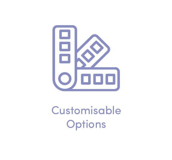 Icon of adjustable measurement tools with the text "Customisable Options" underneath.