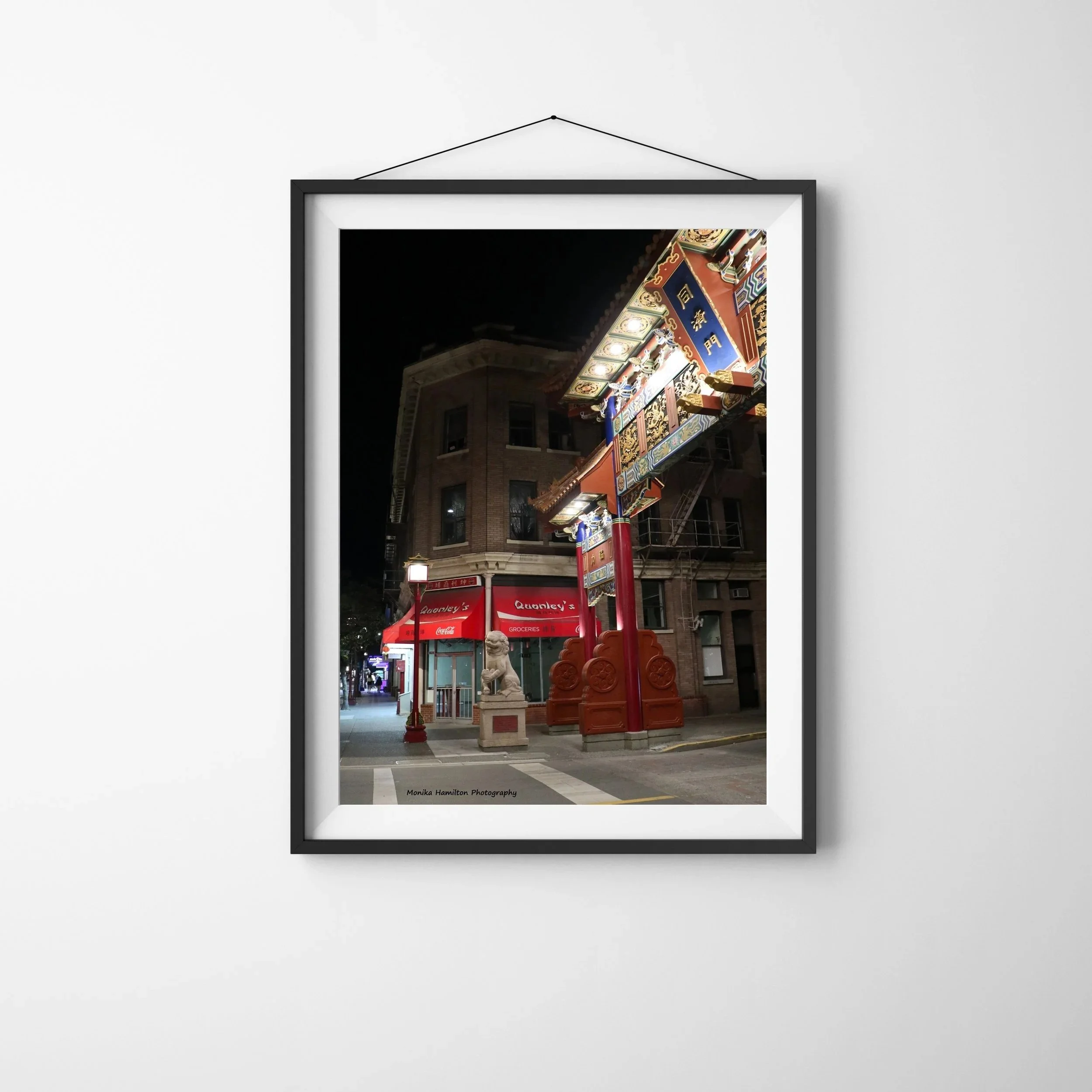 Victoria Chinatown Arch and Shops at Night Print: Soft lights illuminate the arch's red and gold intricate details. Also available as a set of 3 night photos in my Etsy shop. Monika Hamilton Photography