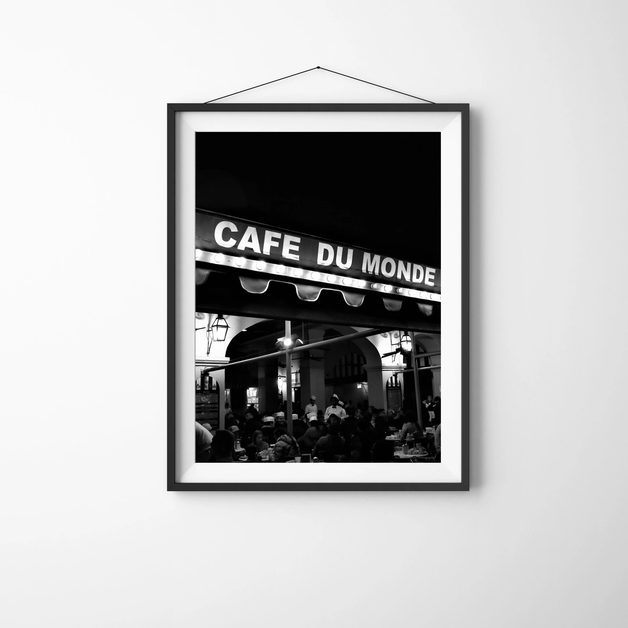 Cafe du Monde, New Orleans - vertical black and white photo or canvas print of this iconic cafe. Available as a horizontal print, digital download, or in a set of three prints in separate Etsy listings. Monika Hamilton Photography