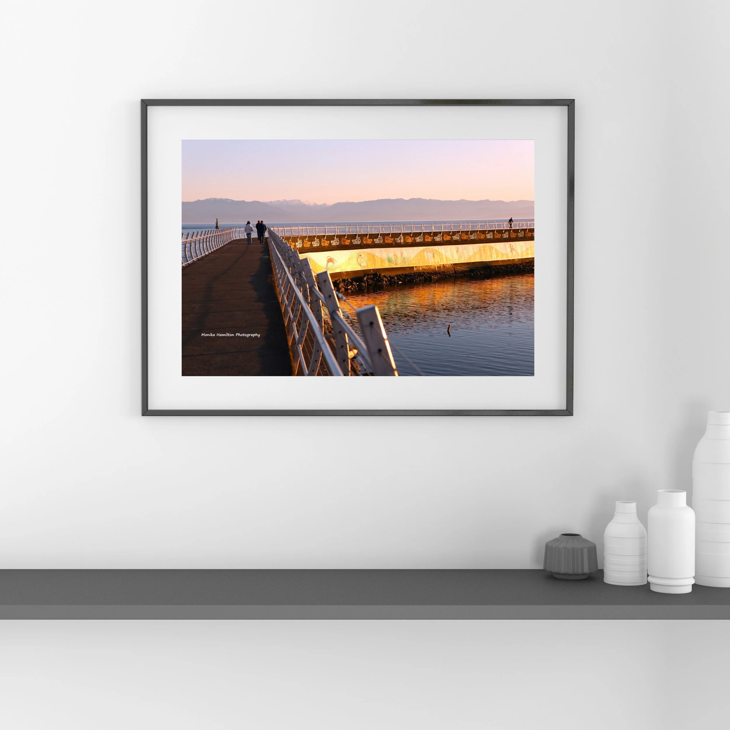Ogden Point Breakwater Pier - a picturesque sunset illuminating the Unity Wall Mural painting.  Monika Hamilton Photography
