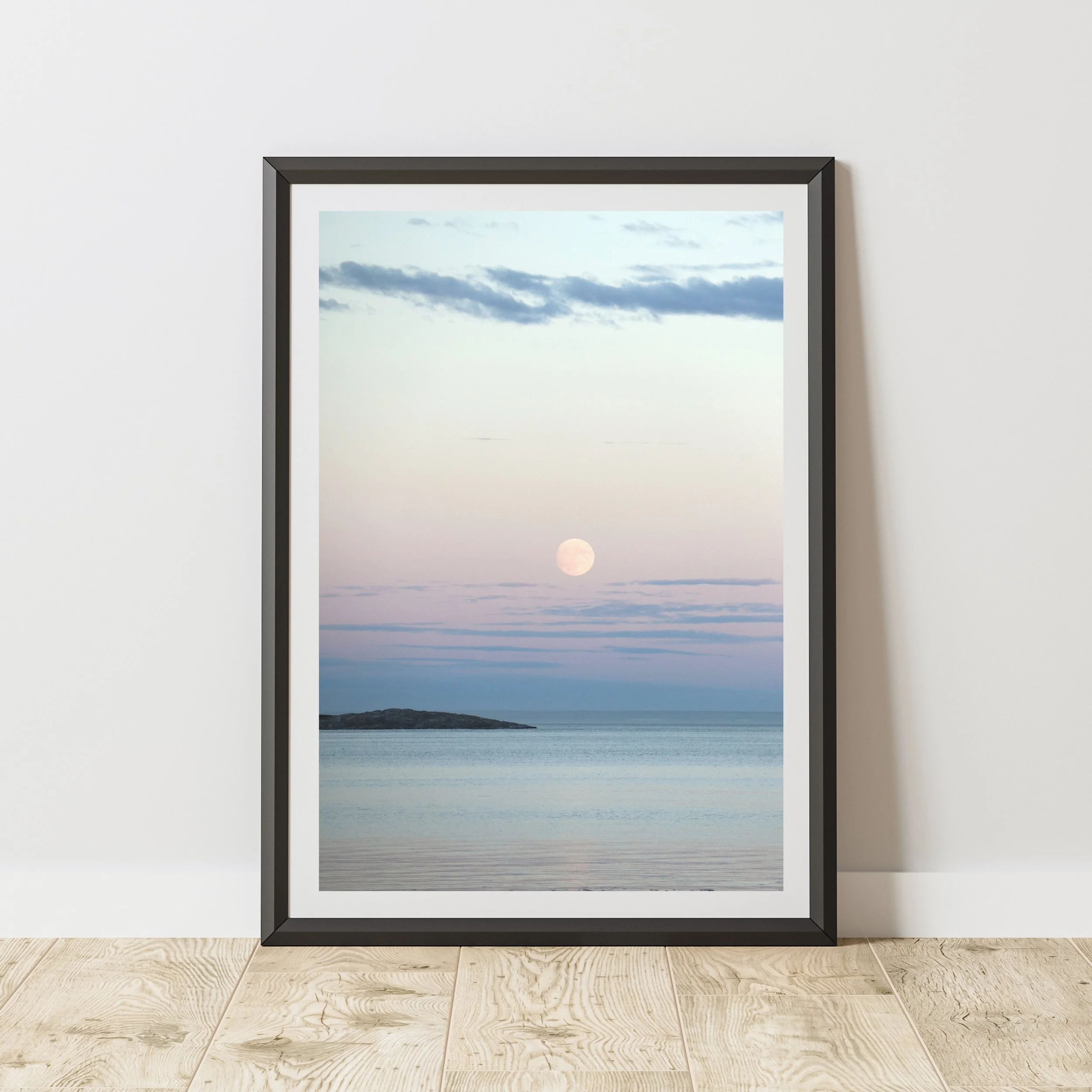 Willow's Beach, Victoria Print: Coastal Pastel Sunset with Moon - Bring a West Coast beach aesthetic to your home or business with this picture I took during a peaceful evening stroll along the waterfront at Willow's Beach in beautiful Victoria, Brit