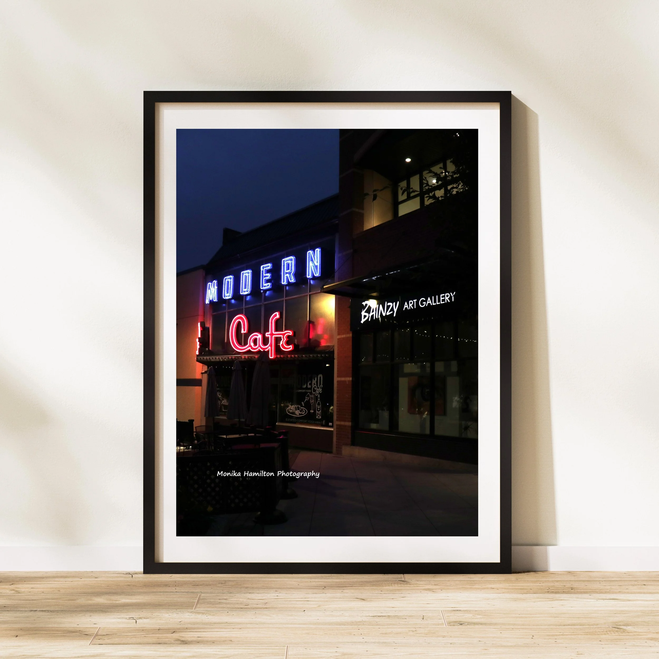 The Modern Cafe, Nanaimo Print: Canvas or Photo Wall Art, Colour or Black and White: The cafe is in a 1910 heritage building, which was altered in the 1950s. The vintage neon sign has been at this location since the 1940s. Monika Hamilton Photography