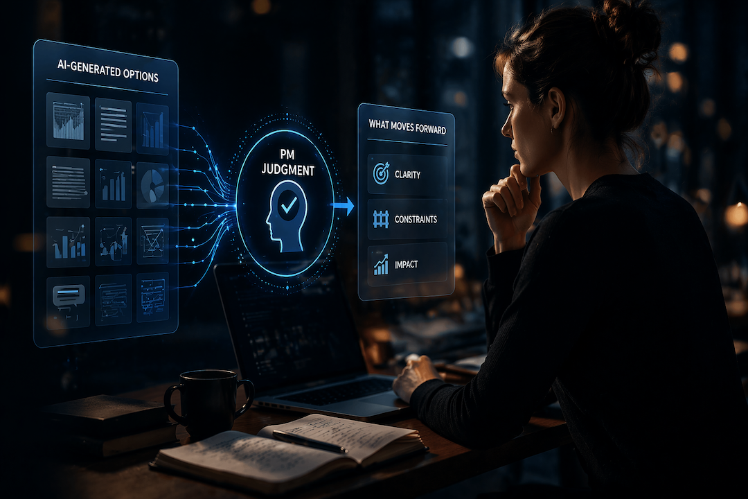 Product manager using AI tools to evaluate options and prioritize decisions