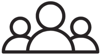 Icon of three people, one large in the front and two smaller ones on either side.