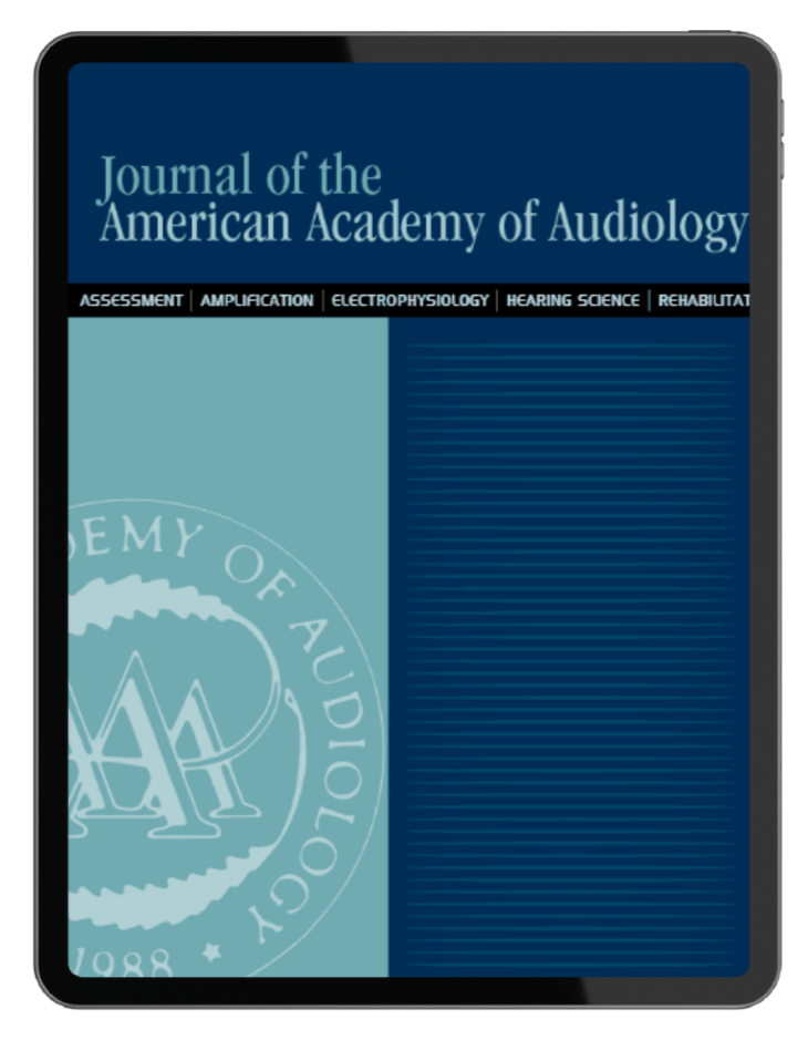 Cover of the Journal of the American Academy of Audiology with a blue background and the academy's emblem.