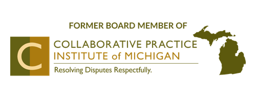 Logo of the Former Board Member of Collaborative Practice Institute of Michigan with an outline of Michigan and two birds flying overhead.