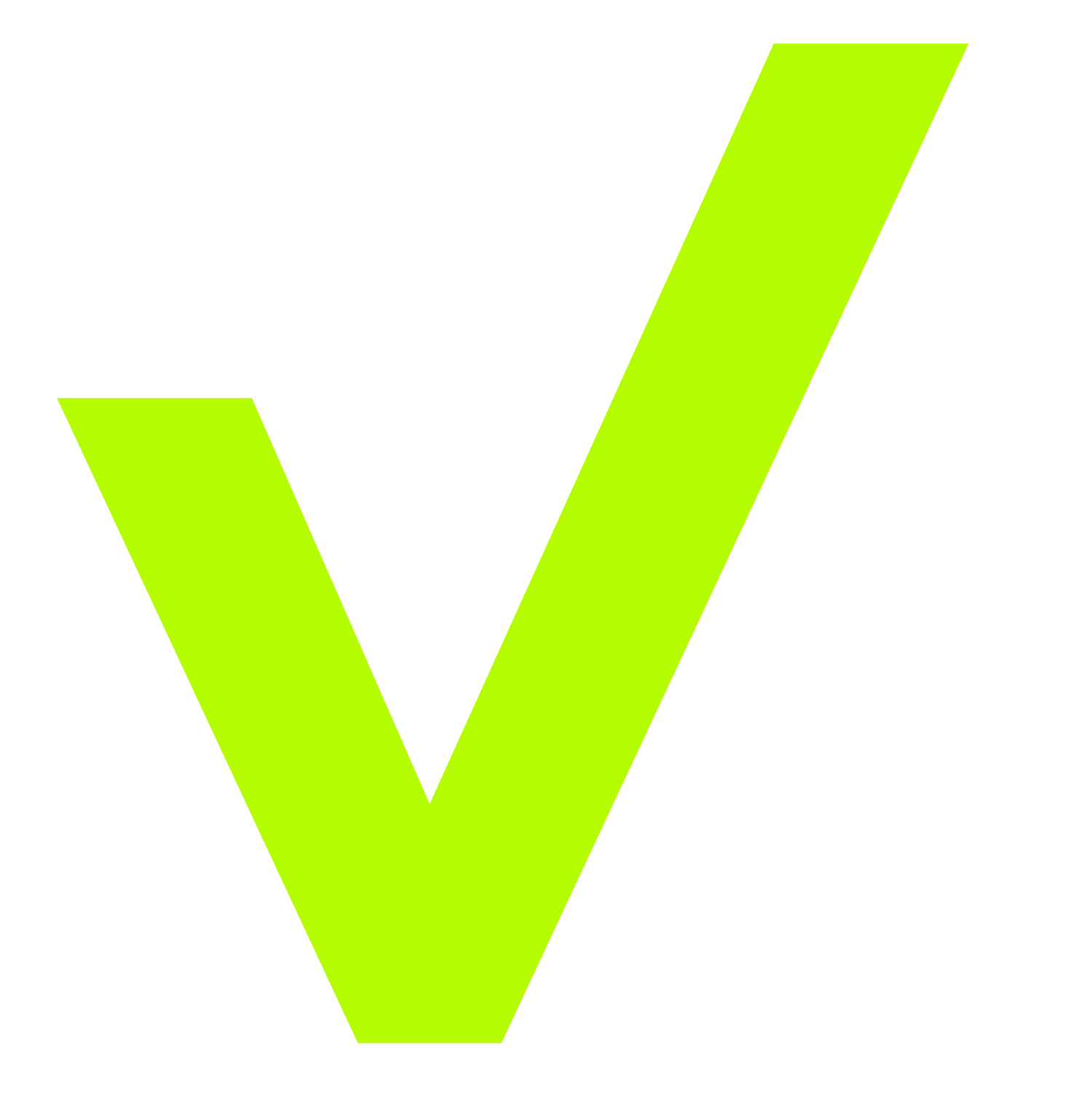 A black background with a large lime green check mark at the center.