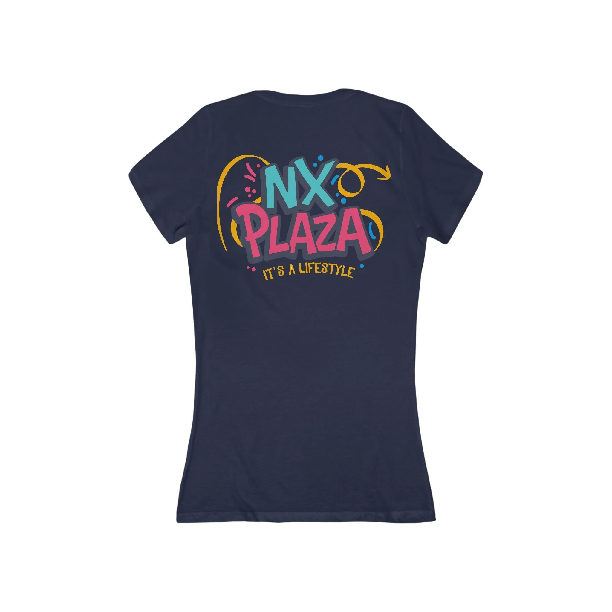 NX Plaza Deep V-Neck Tee — Colorful 'It's a Lifestyle' Graphic