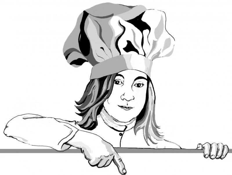 A young woman in a chef's hat.