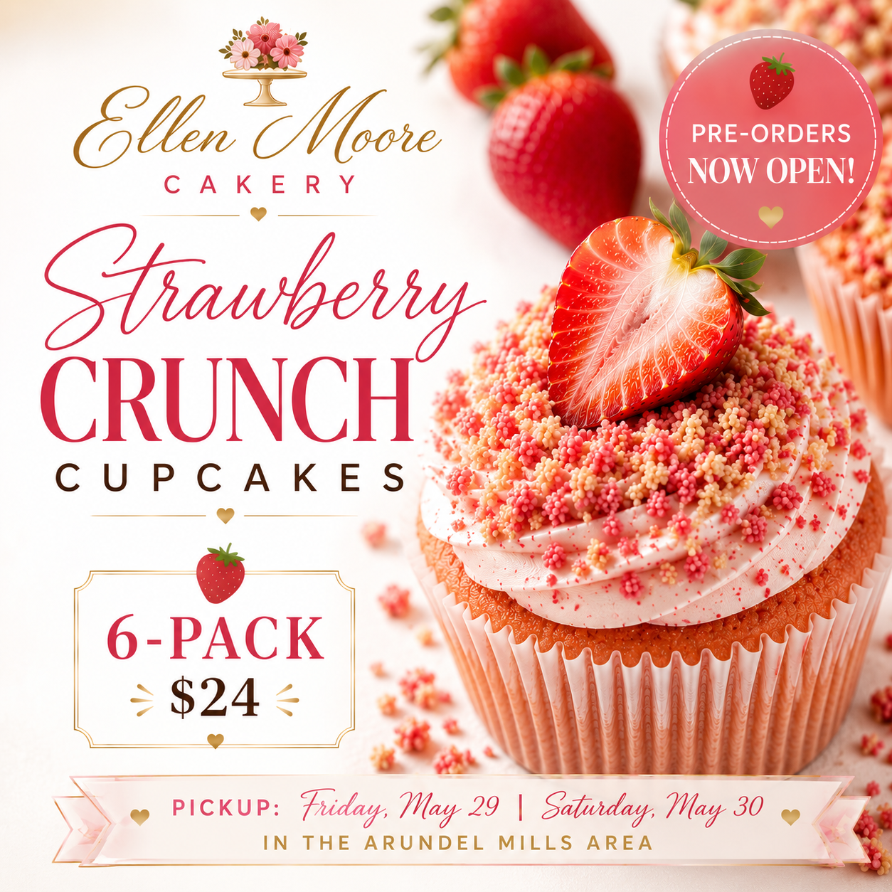 Strawberry Crunch Cupcakes (6-Pack)