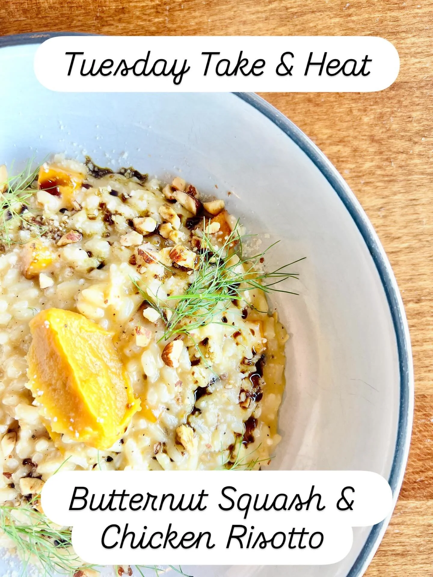 Your Tuesday night just got easier (and tastier)! 🧡
This week&rsquo;s Take &amp; Heat is Butternut Squash &amp; Chicken Risotto&mdash;perfect for a cozy evening or sharing with family.
Limited quantities&mdash;place your order today through our bio 