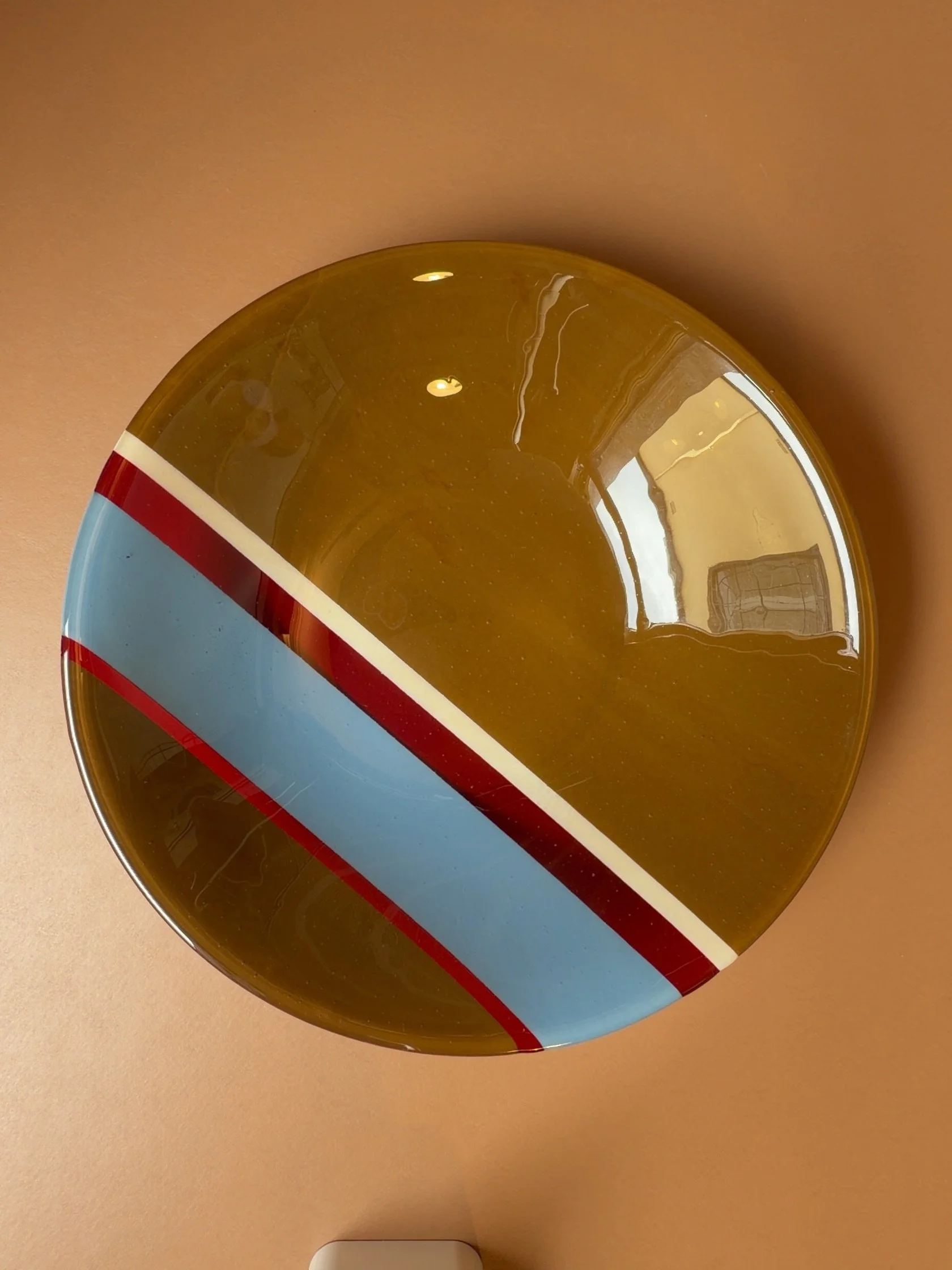 Large Serving Bowl - Chocolate with Cherry & Steel Blue