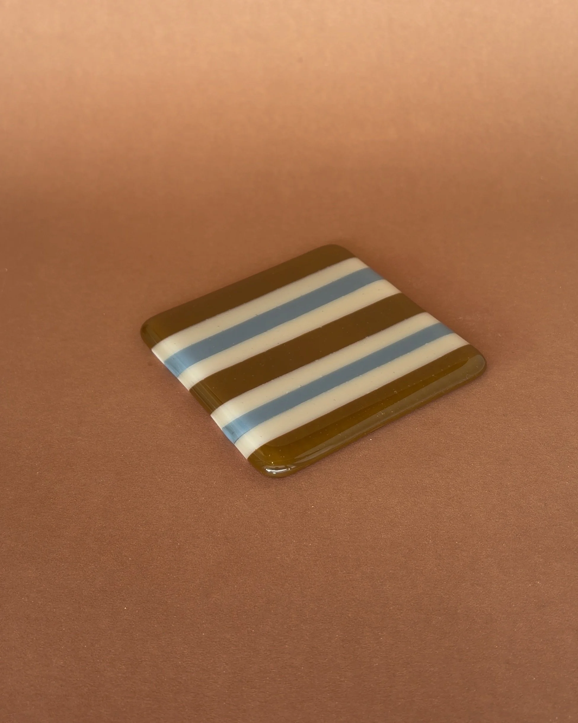 Double Racing Stripe Coaster - Chocolate, Dusty Blue & Marzipan