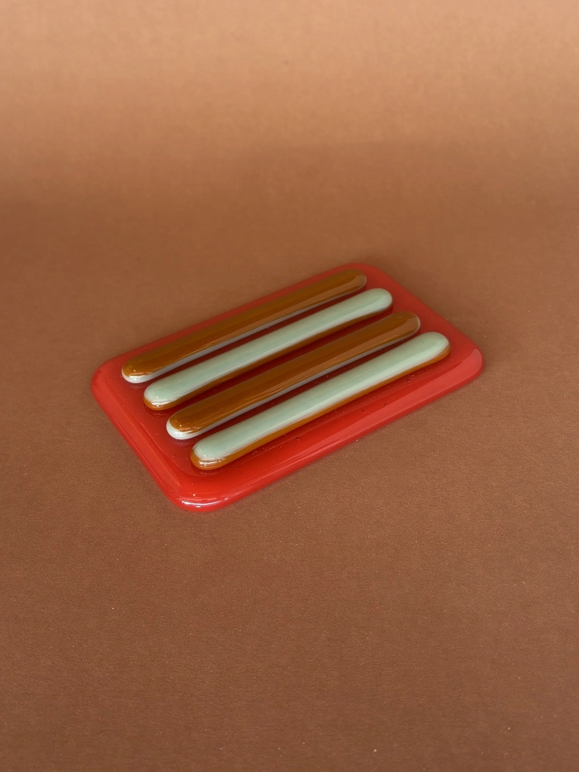 Soap Dish - Tomato, Celadon & Chocolate