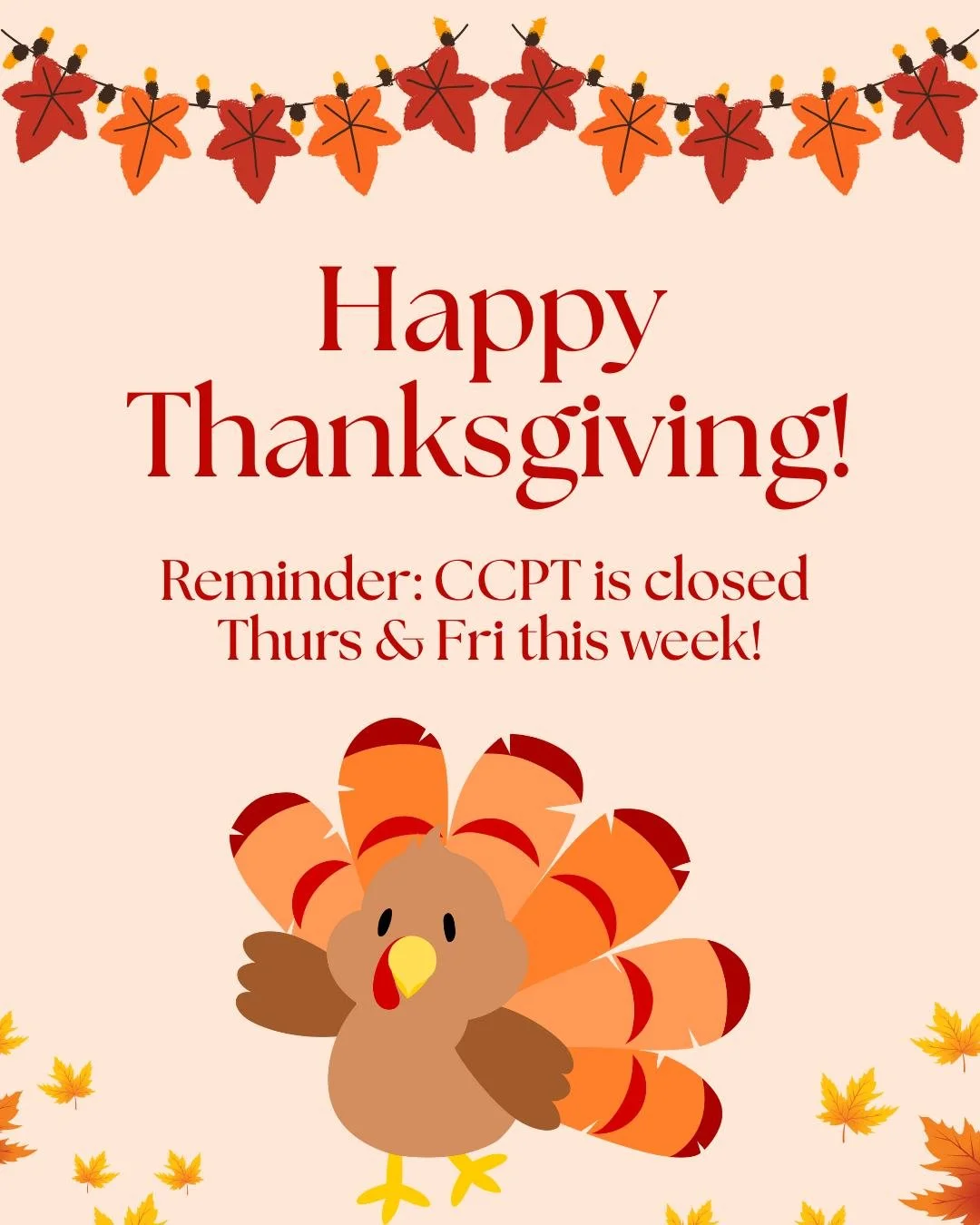 🍁🧡 Happy Thanksgiving, CCPT Families! 🧡🍁

We are so grateful for each and every one of you. Thank you for trusting us with your child&rsquo;s care, for cheering on their progress, and for being such an amazing part of our CCPT community. We hope 