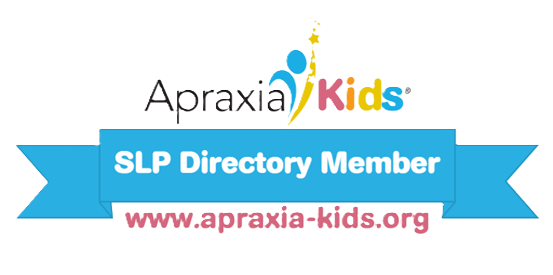 Apraxia Kids SLP Directory Member logo with blue banner and website URL