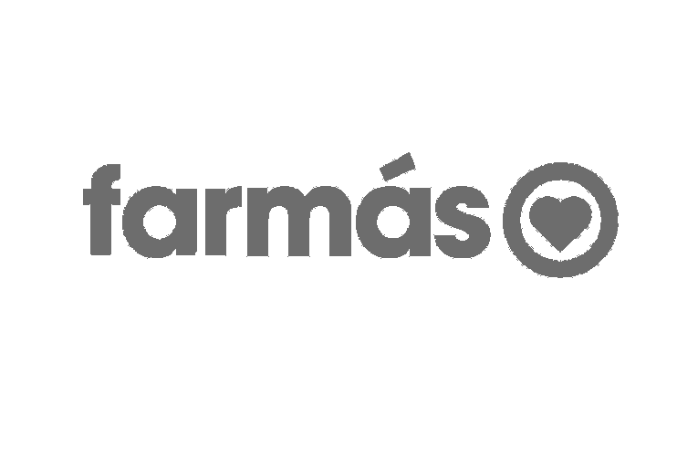 Logo de Farmaós con el texto 'farmáś' y un icono de corazón dentro de un círculo al lado derecho del texto.