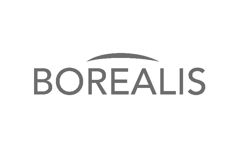 Logotipo de Borealis con un arco en gris y texto en mayúsculas