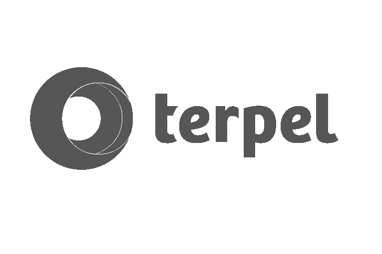 Logotipo en tonos grises con un símbolo circular y la palabra 'terpel' al lado.