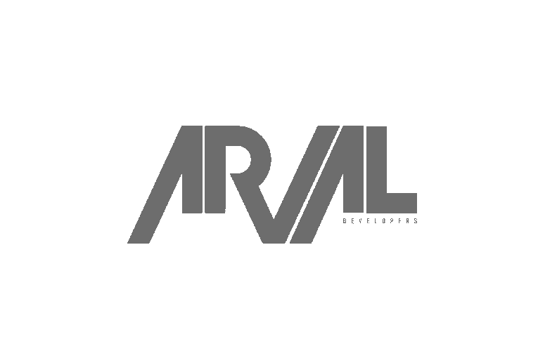 Logotipo en color gris con letras 'ARVAL Developors' en fondo negro.