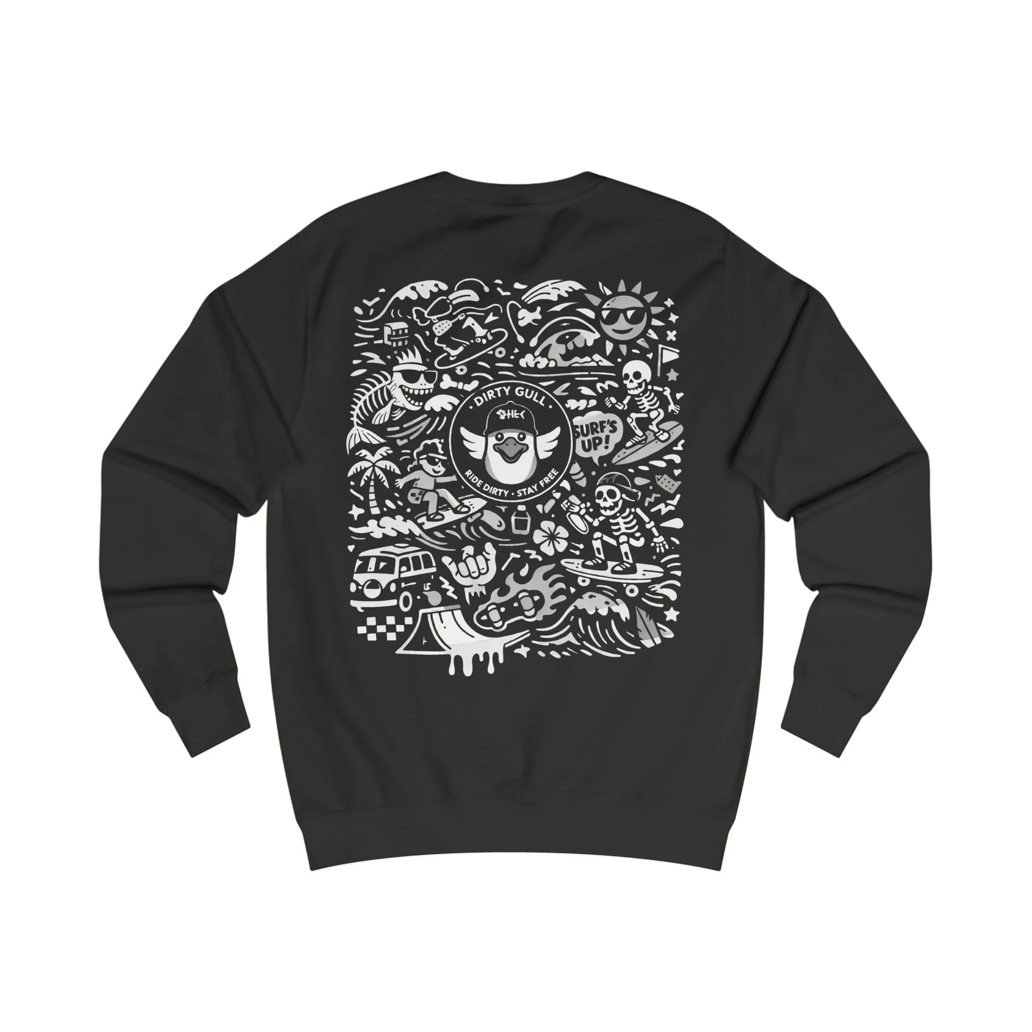 🐦 Sweatshirt Surf Skull Graphic  — "Surfs Up" Retro