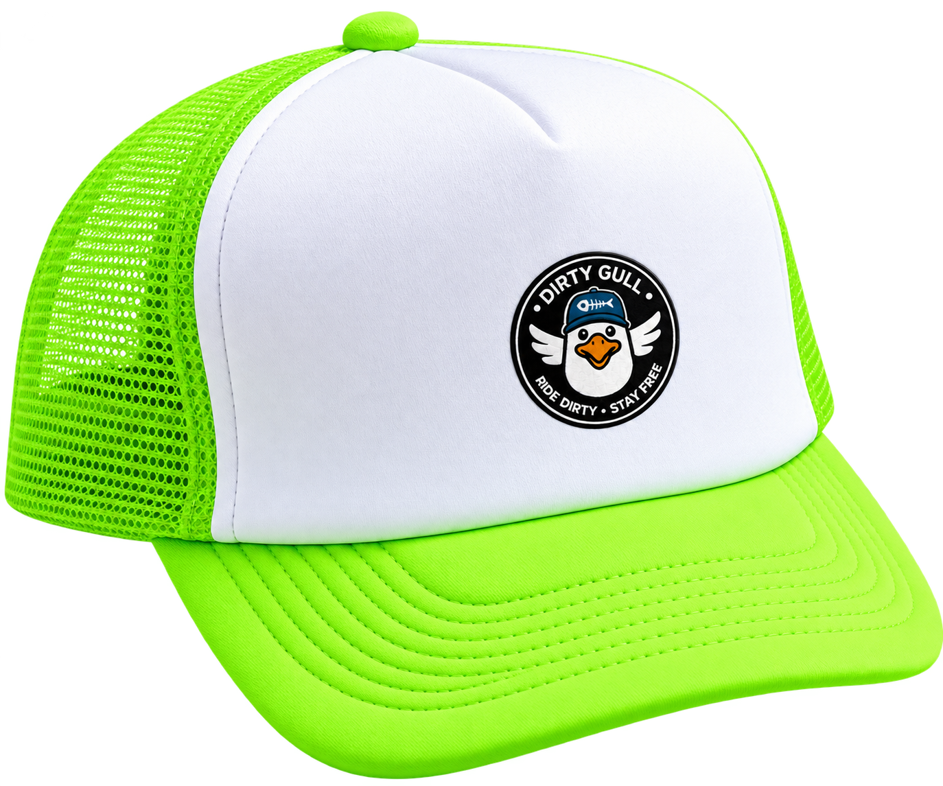 Casquette trucker vert fluo Dirty Gull.png