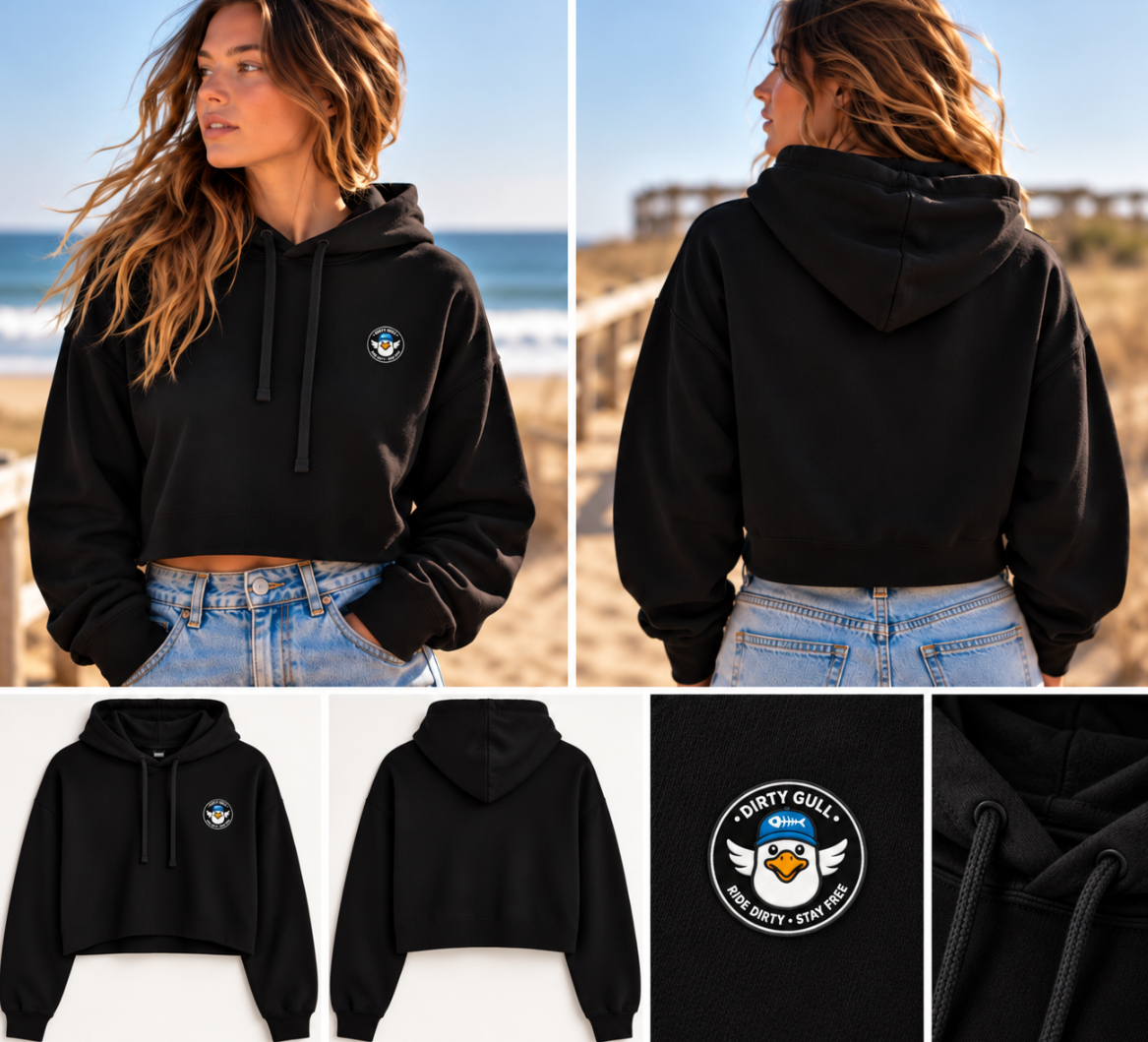 🐦 Hoodies Crop Top Femme Dirty Gull – Noir 🖤