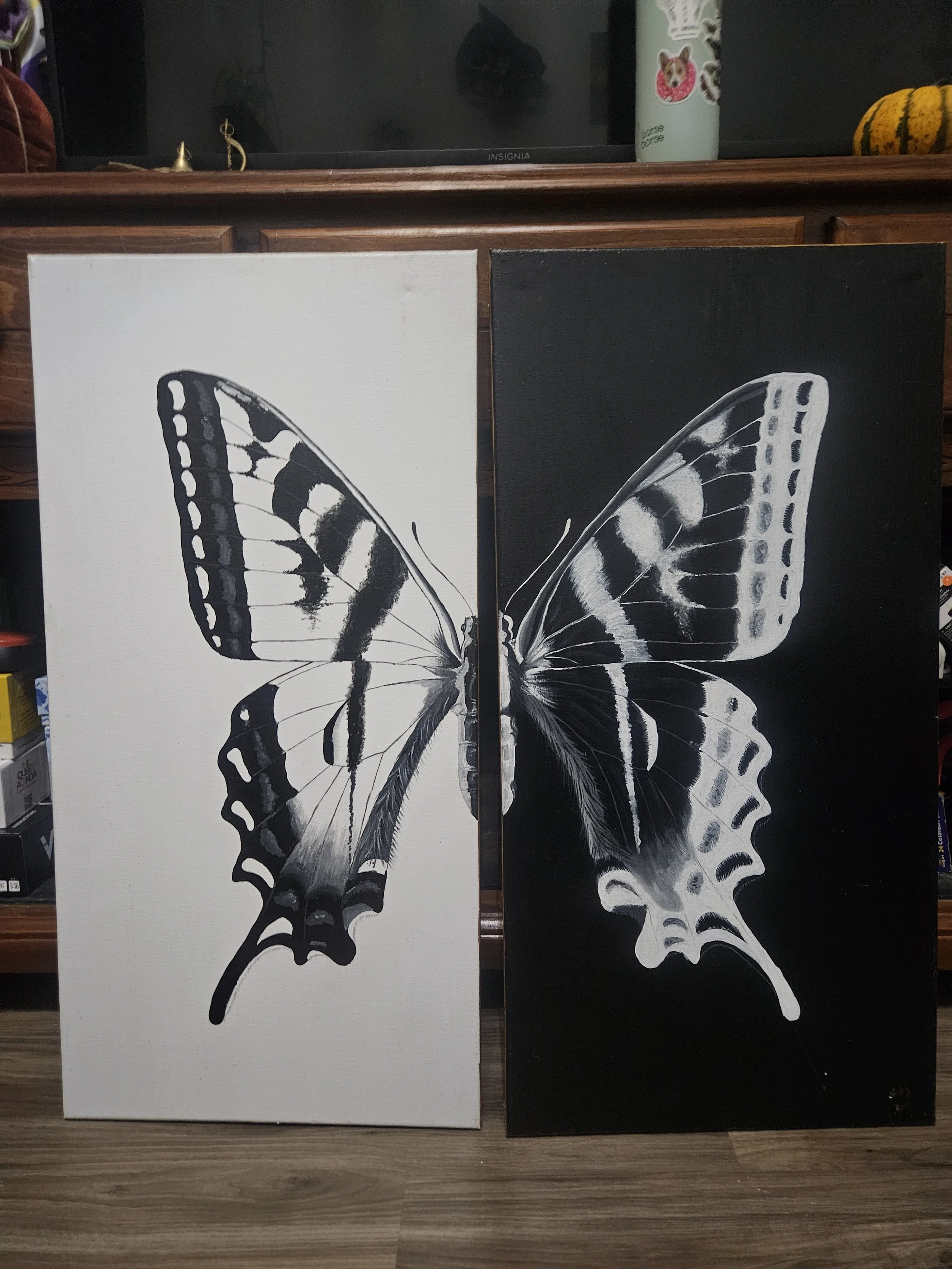 Black & White Split Sunset Moth Painting