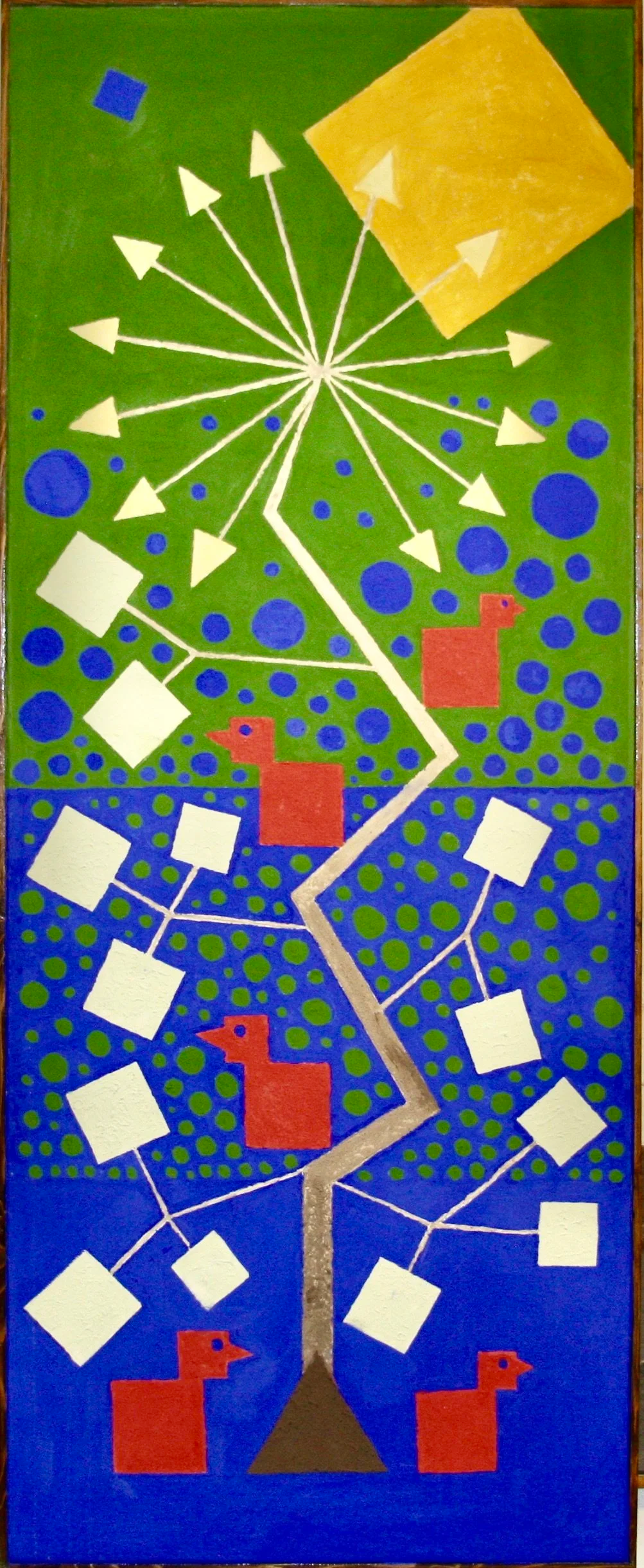 Tree of Life: 24" x 60" weight 28 lbs. The entire painting is cement based. Colors are tile grout and cement dies.