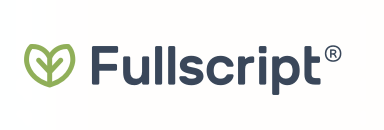 Fullscript logo with green leaf icon and blue text