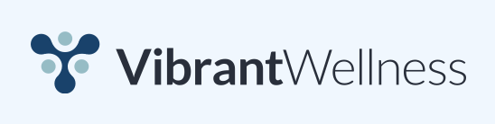 Vibrant Wellness logo with a blue abstract symbol and black text