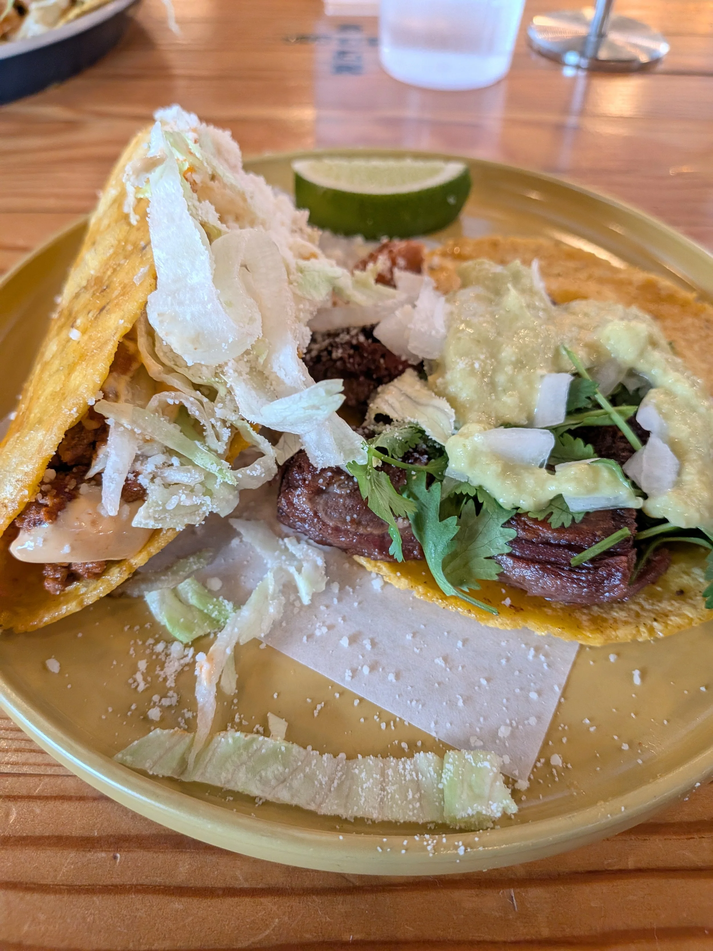 A suadero taco and the "Kansas City" taco from Tacos Valentina
