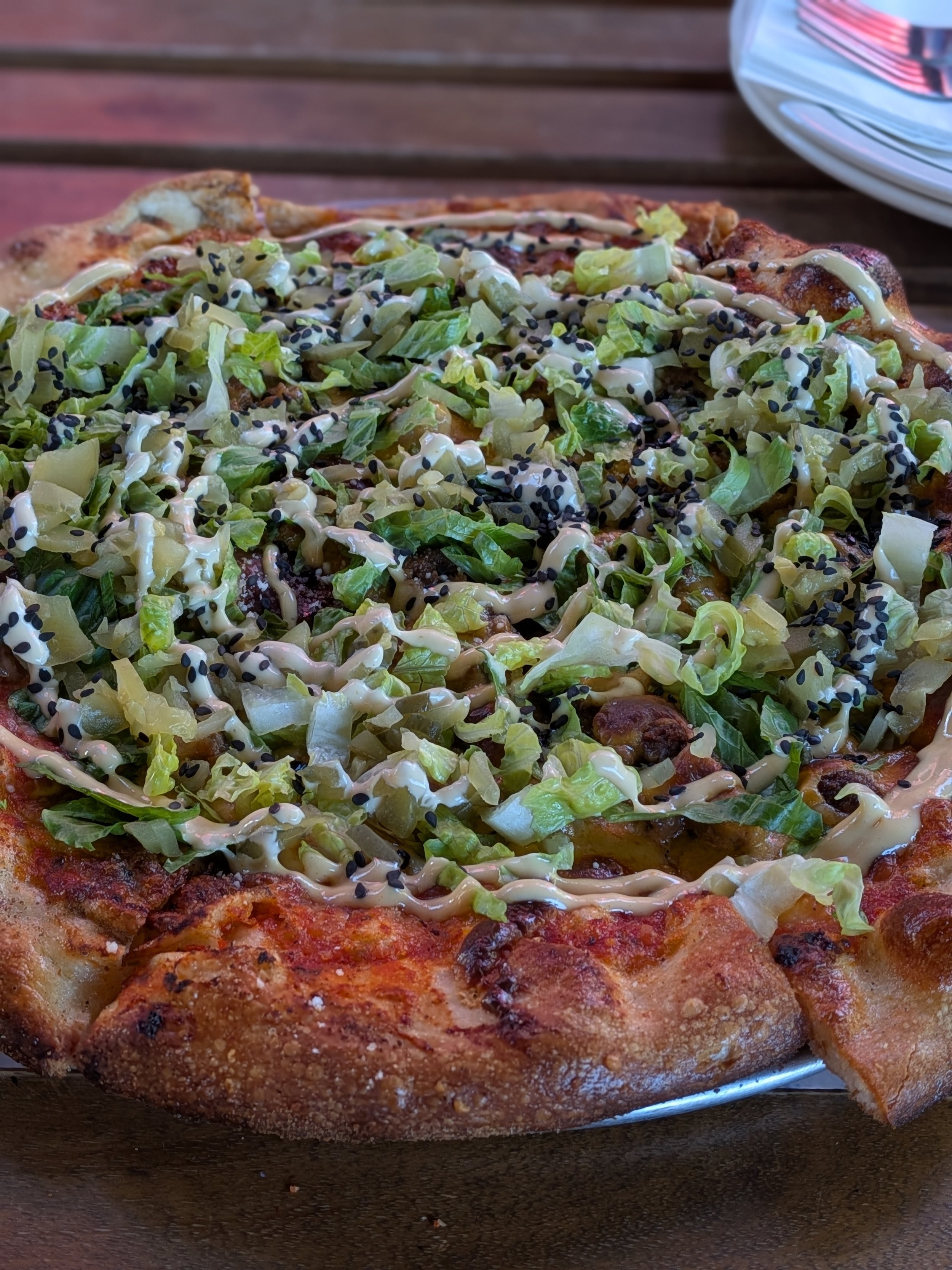 Smash burger pizza at City Barrel in Kansas City