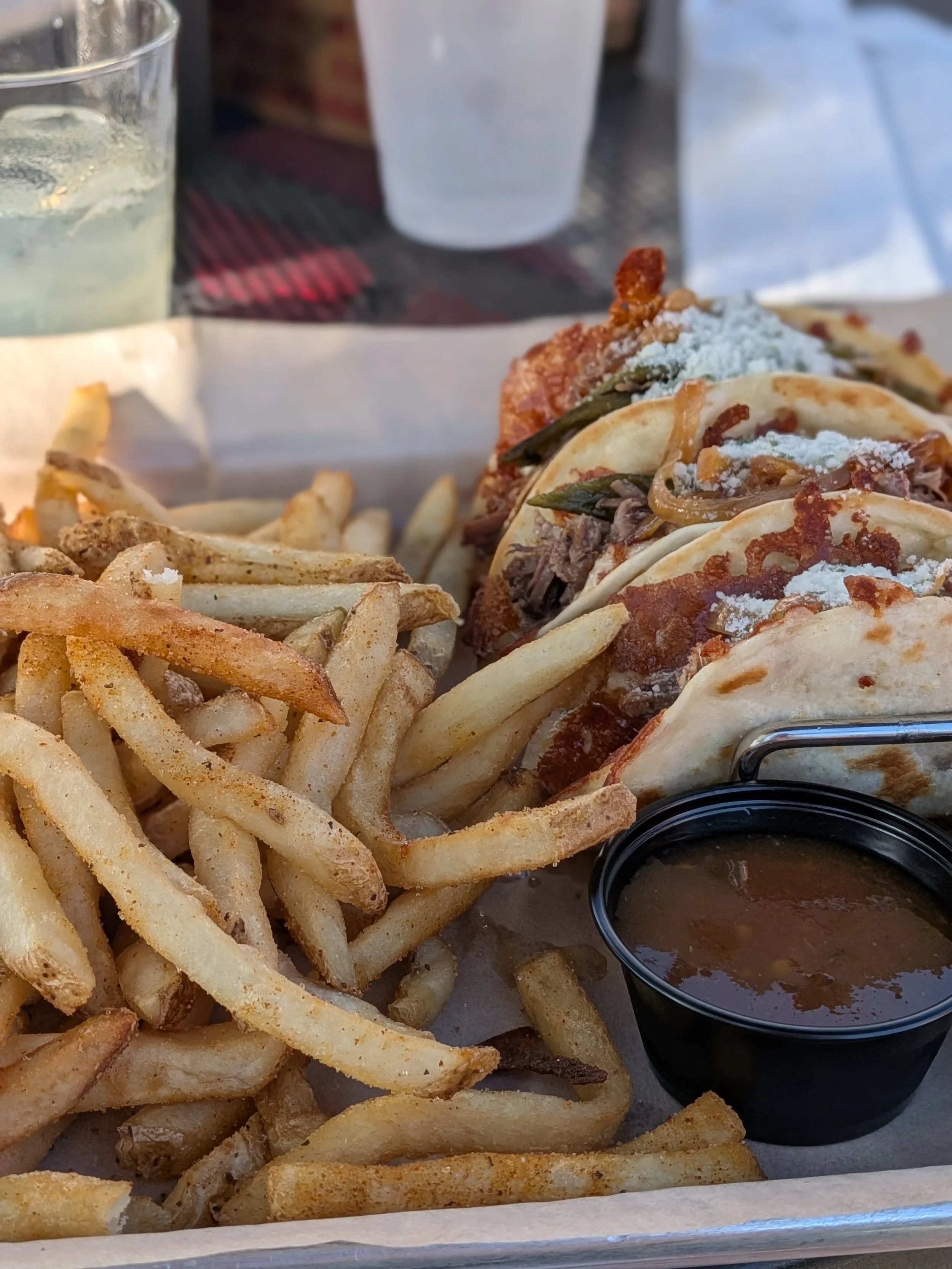 Brisket tacos and fries from Joe's Next Door in Kansas City