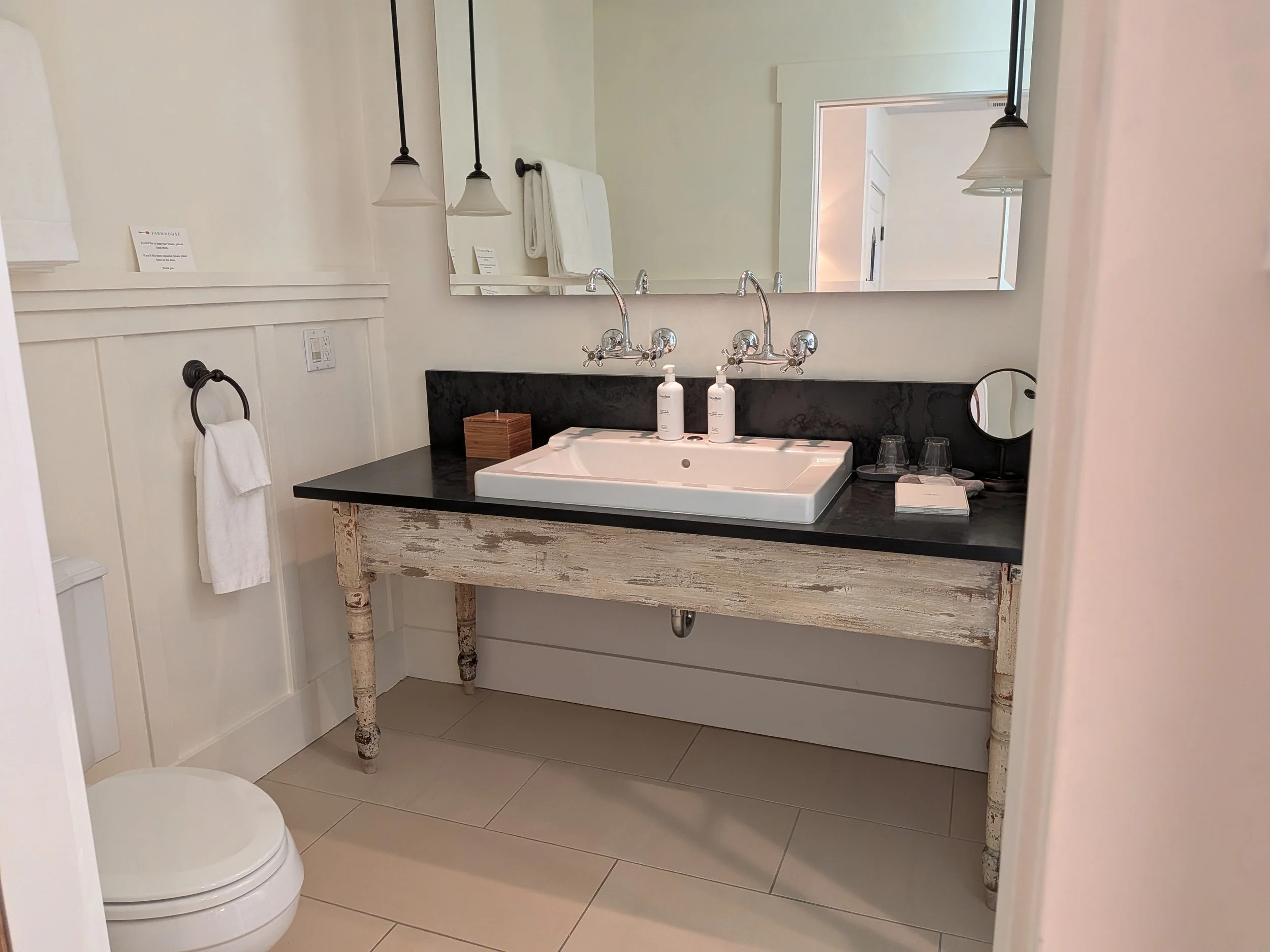 A bathroom sink at the Farmhouse Inn in Forestville, California