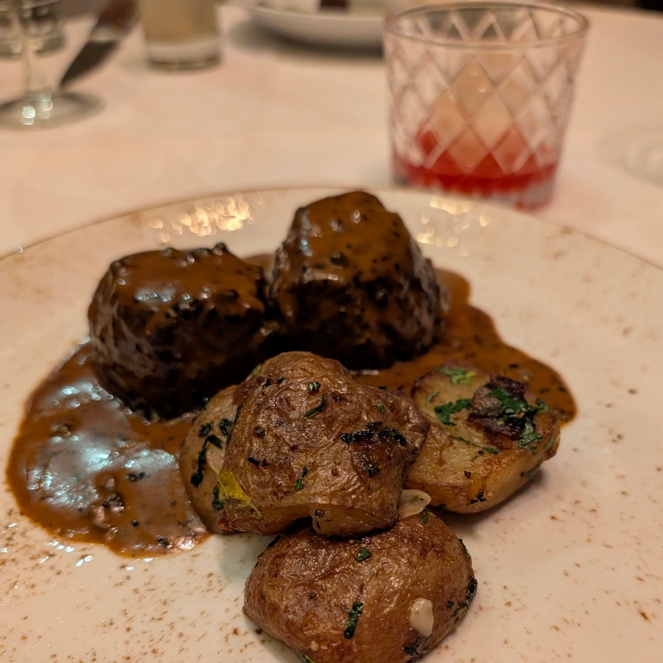 Filet medallions and potatoes from Stock Hill Steakhouse in Kansas City