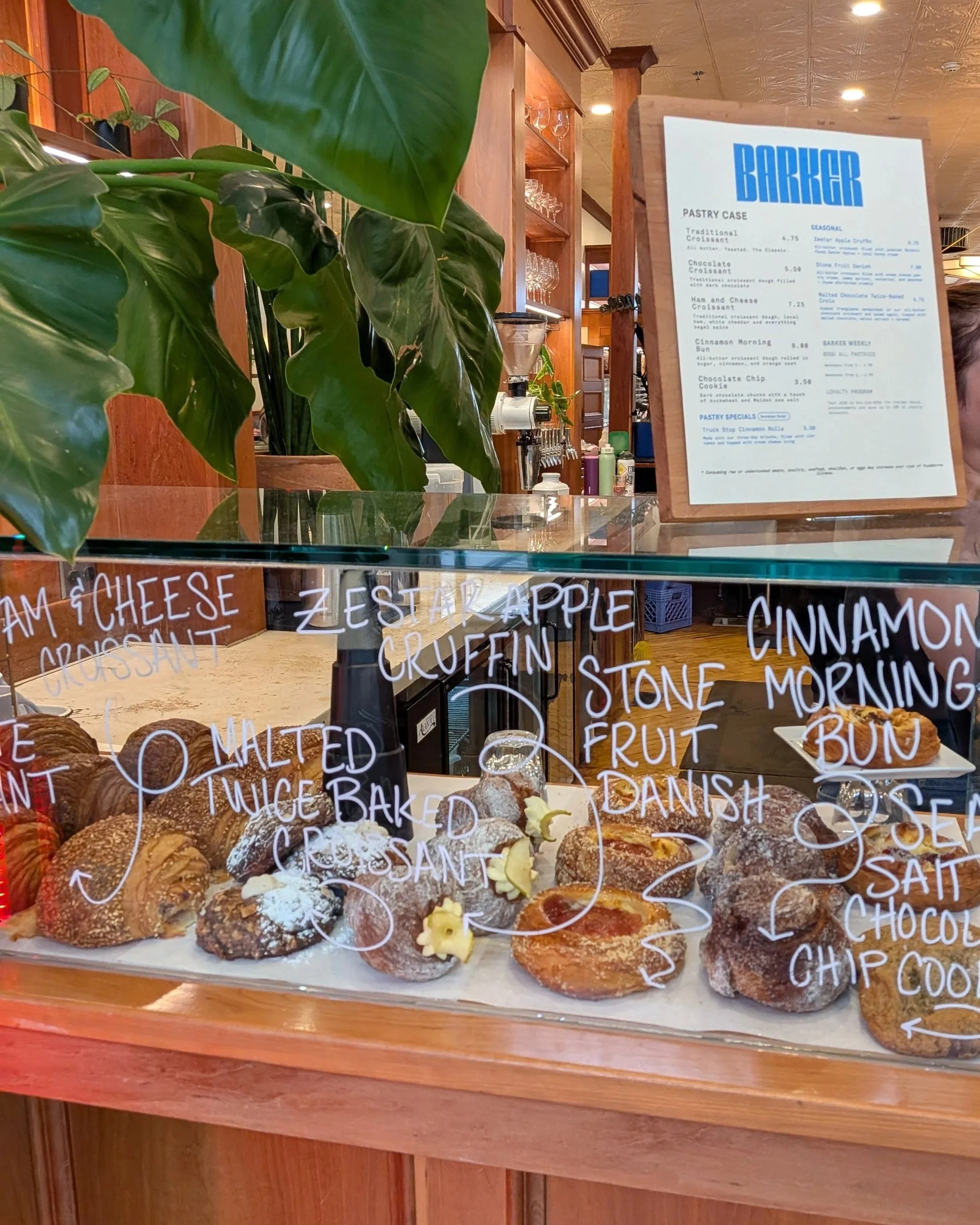 A pastry display case at Barker in Lawrence, KS.