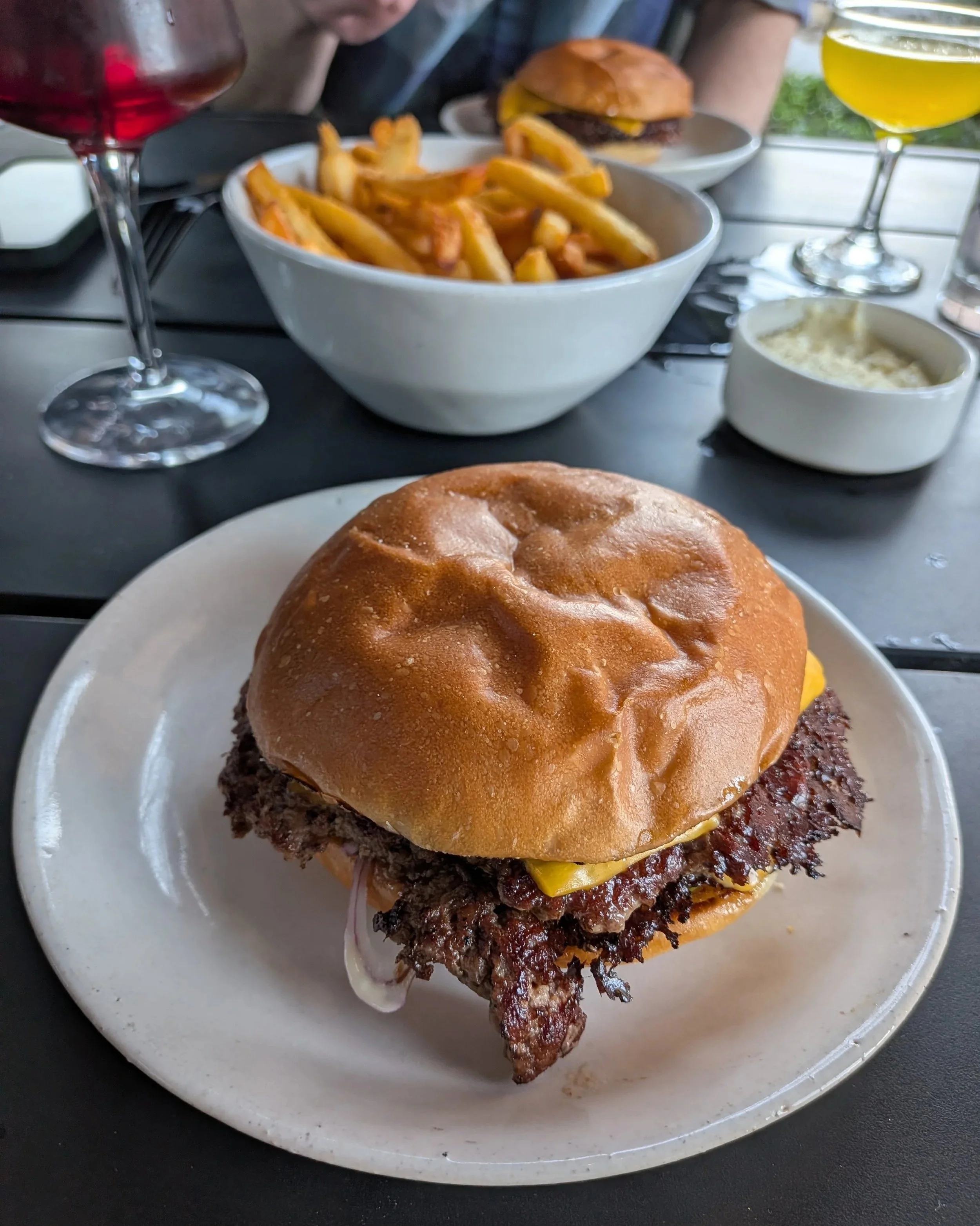 Cheeseburger and french fries from The Campground in Kansas City
