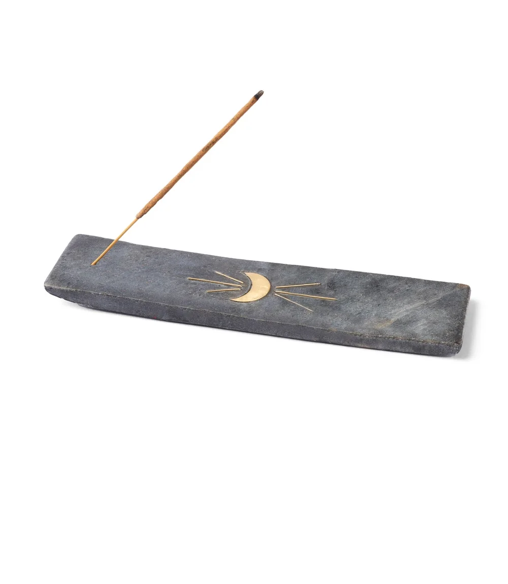 Incense Holder - Moon Phase - Black Carved Marble