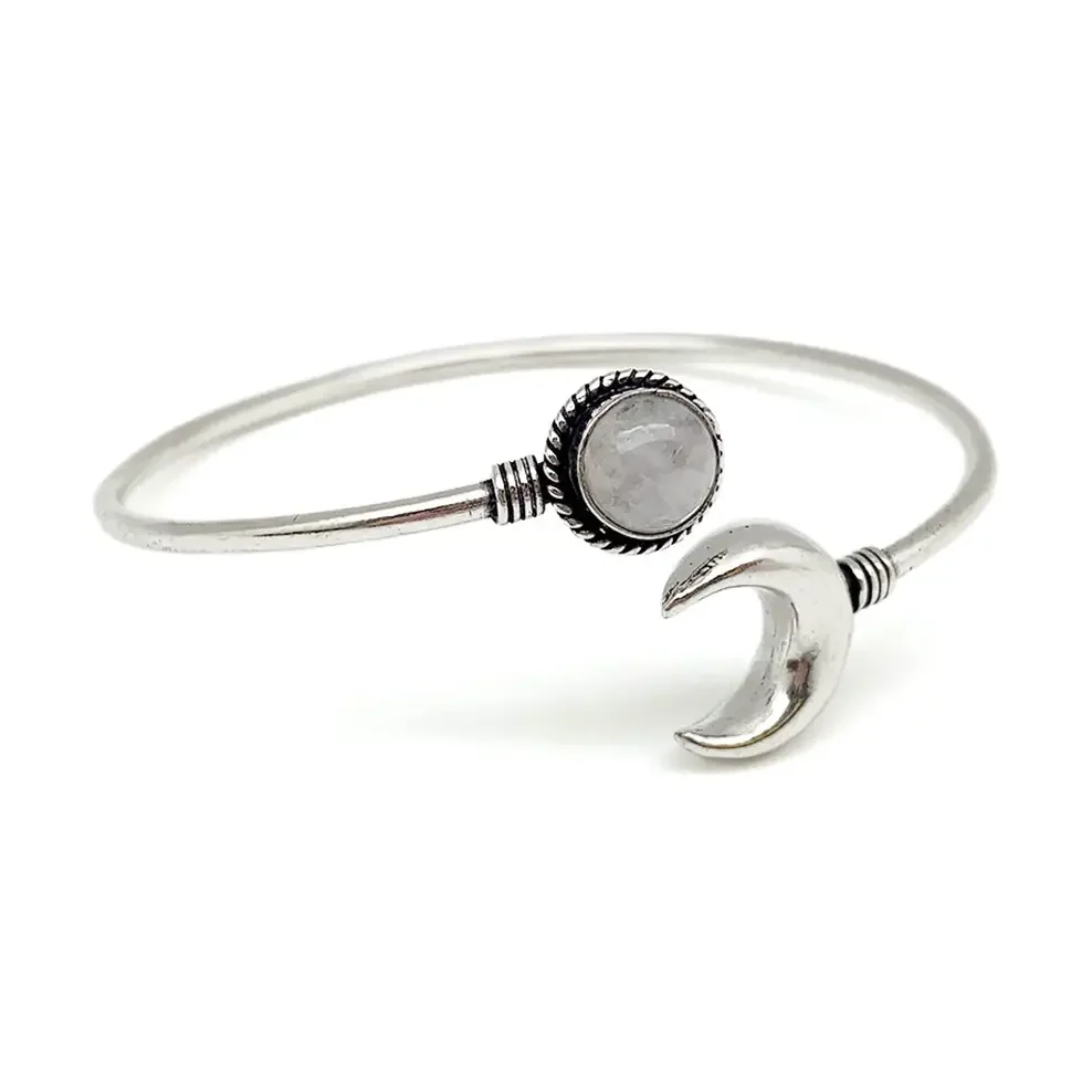 Bangle Bracelet - Silver with Moonstone